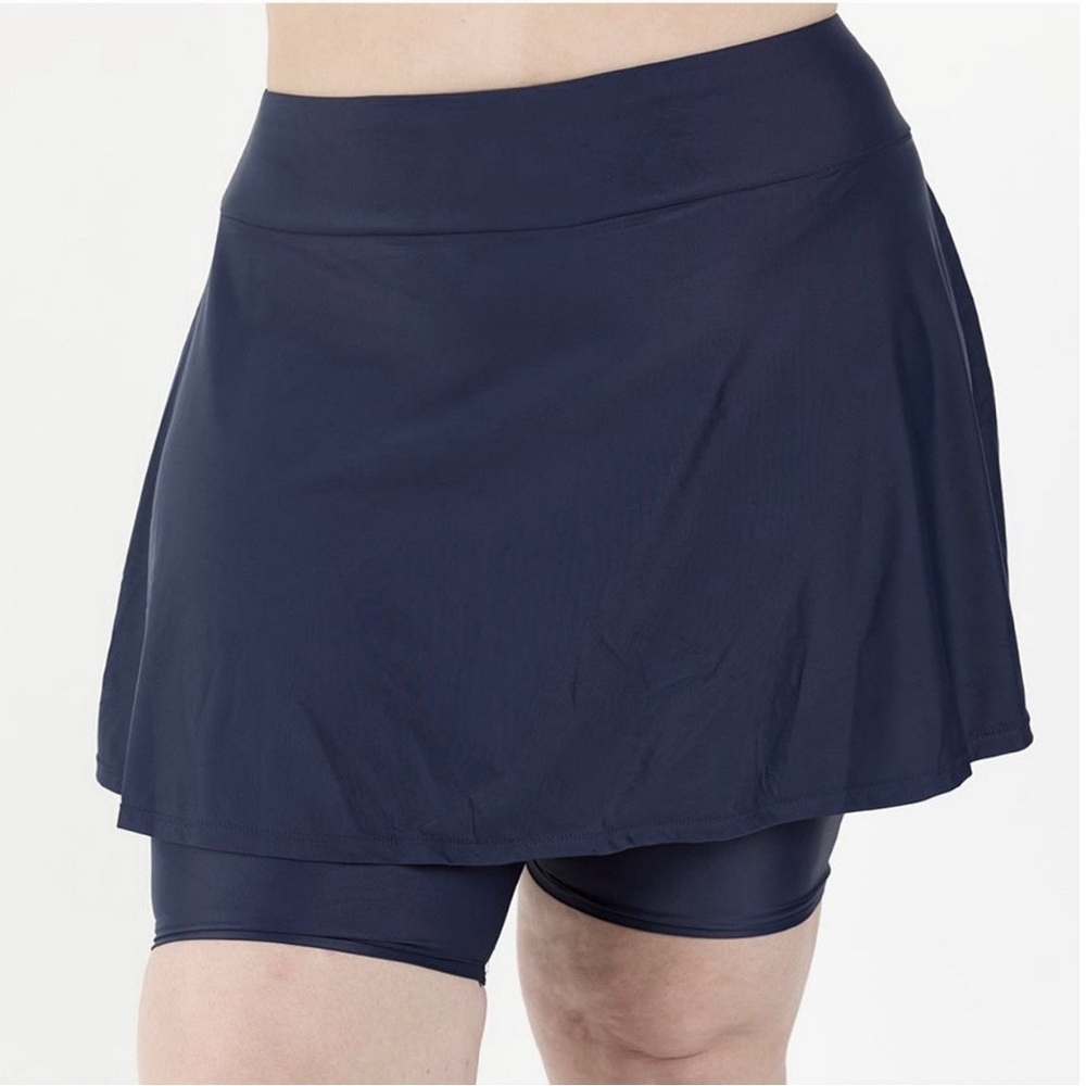 MODLI Plus 4X Midi Swim Skort with Bike Shorts black pickleball workout active